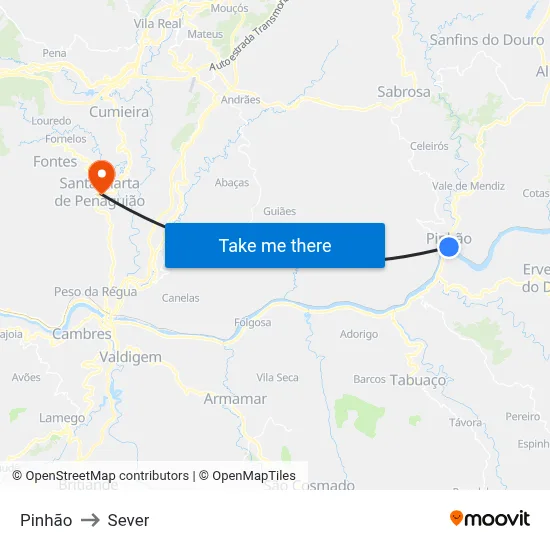 Pinhão to Sever map