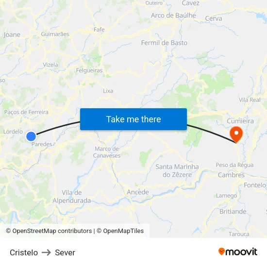 Cristelo to Sever map