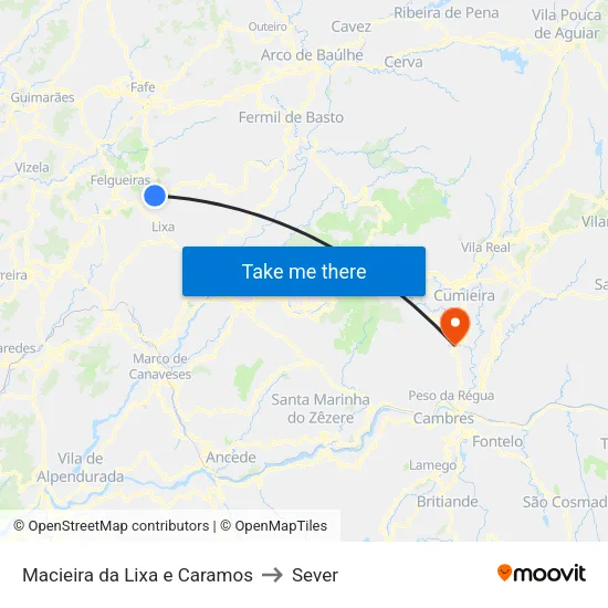 Macieira da Lixa e Caramos to Sever map