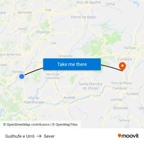 Guilhufe e Urrô to Sever map