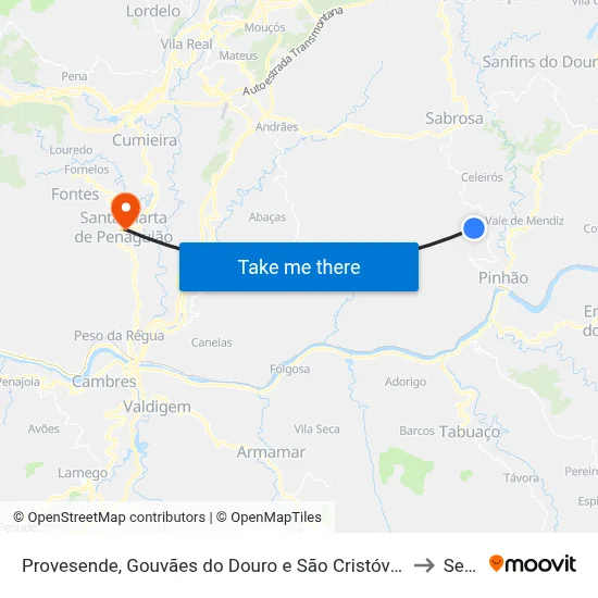Provesende, Gouvães do Douro e São Cristóvão do Douro to Sever map