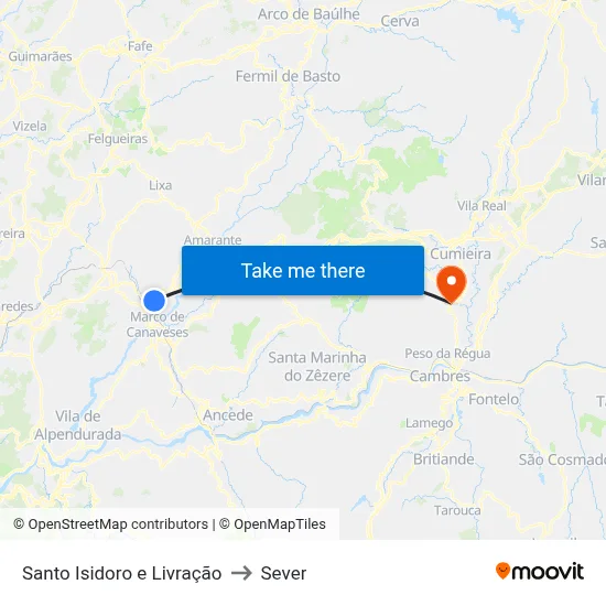 Santo Isidoro e Livração to Sever map