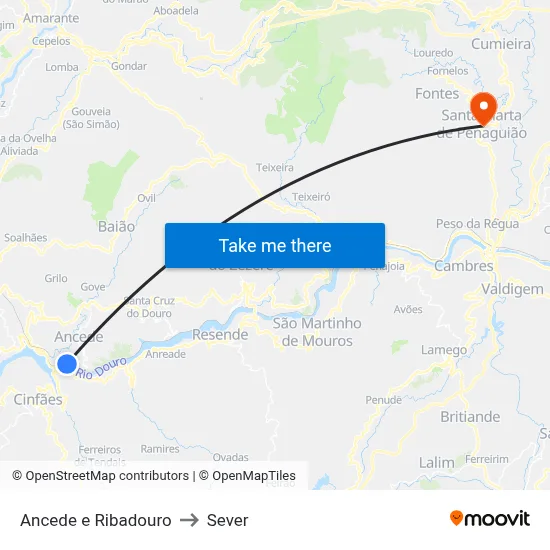 Ancede e Ribadouro to Sever map