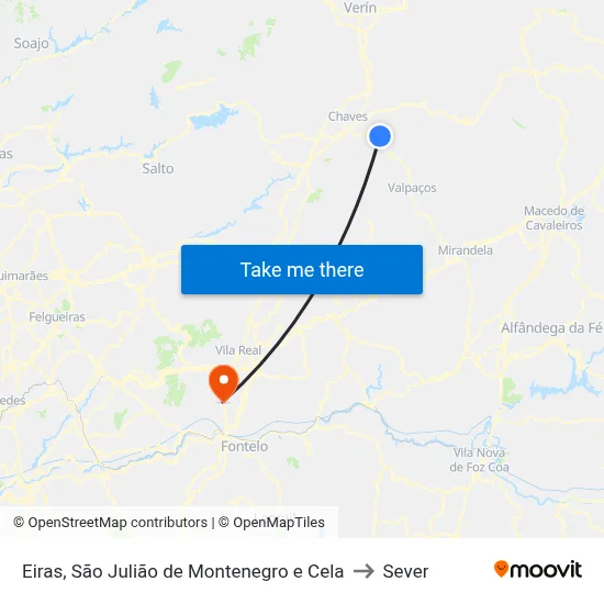 Eiras, São Julião de Montenegro e Cela to Sever map