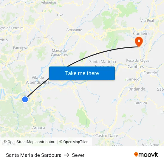 Santa Maria de Sardoura to Sever map