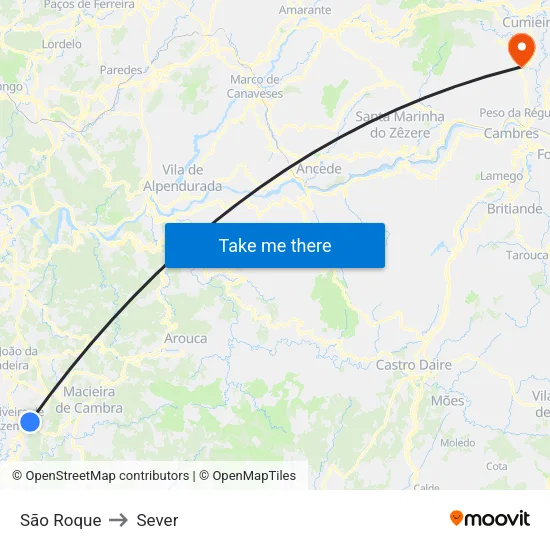 São Roque to Sever map