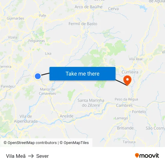 Vila Meã to Sever map