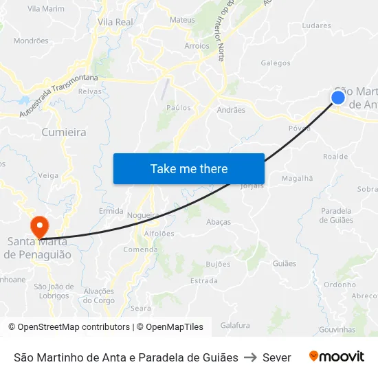 São Martinho de Anta e Paradela de Guiães to Sever map