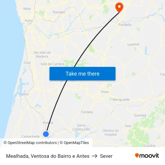 Mealhada, Ventosa do Bairro e Antes to Sever map