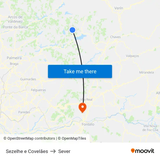 Sezelhe e Covelães to Sever map