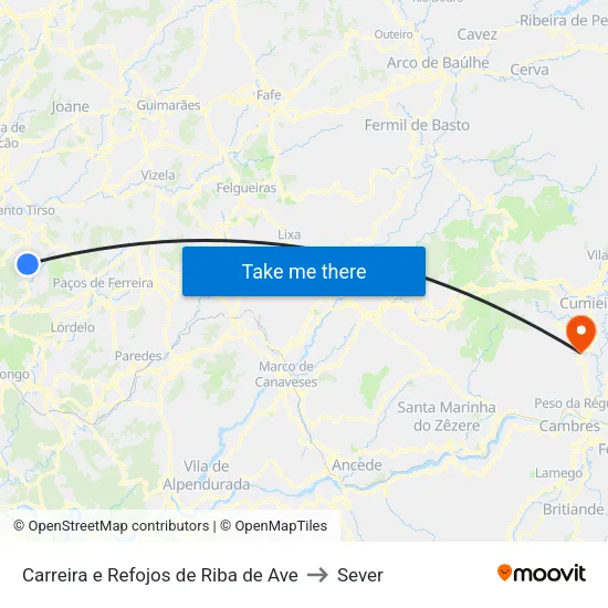 Carreira e Refojos de Riba de Ave to Sever map