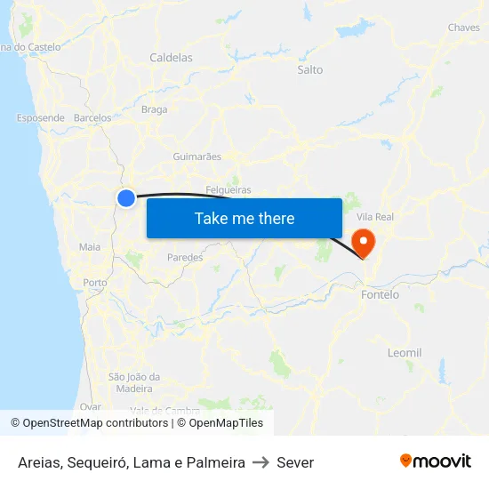 Areias, Sequeiró, Lama e Palmeira to Sever map