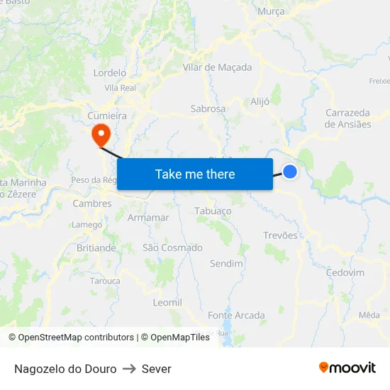 Nagozelo do Douro to Sever map