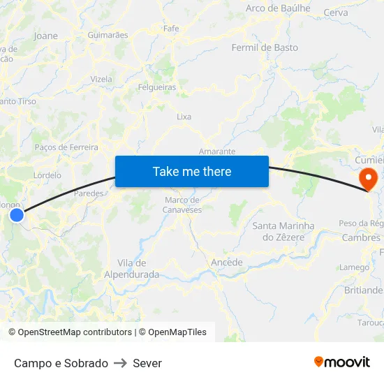 Campo e Sobrado to Sever map