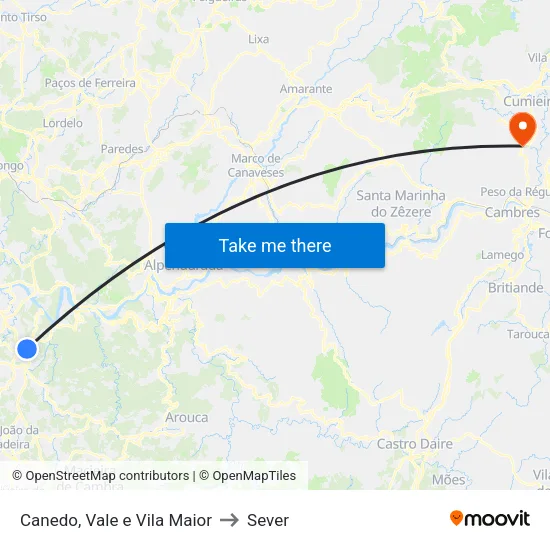 Canedo, Vale e Vila Maior to Sever map