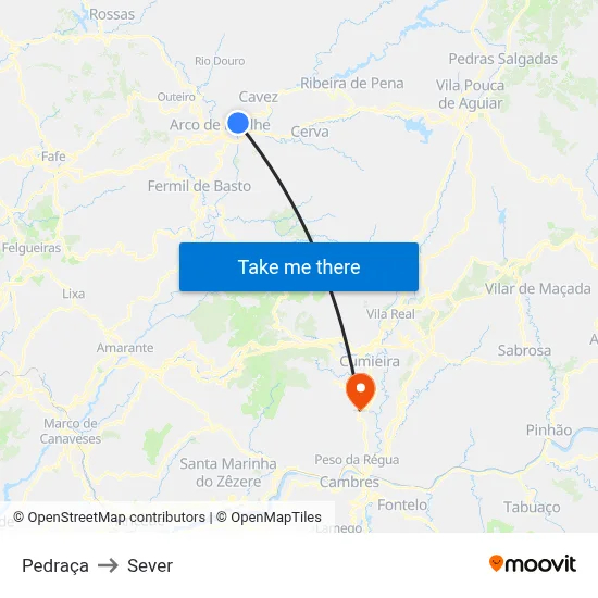 Pedraça to Sever map