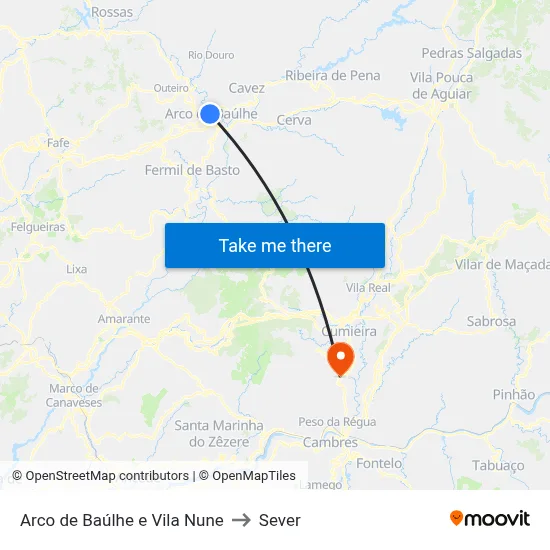 Arco de Baúlhe e Vila Nune to Sever map