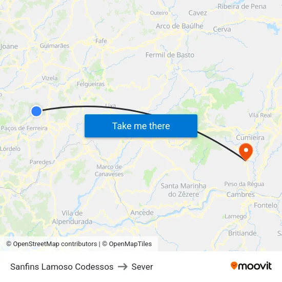 Sanfins Lamoso Codessos to Sever map