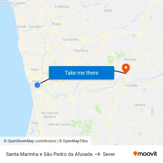 Santa Marinha e São Pedro da Afurada to Sever map