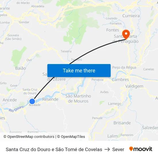 Santa Cruz do Douro e São Tomé de Covelas to Sever map