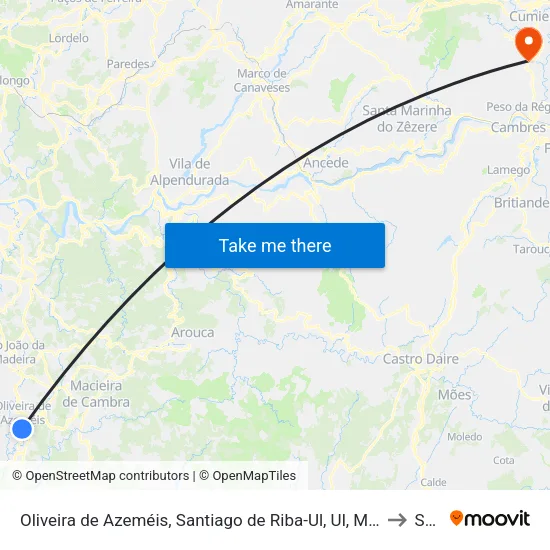 Oliveira de Azeméis, Santiago de Riba-Ul, Ul, Macinhata da Seixa e Madail to Sever map