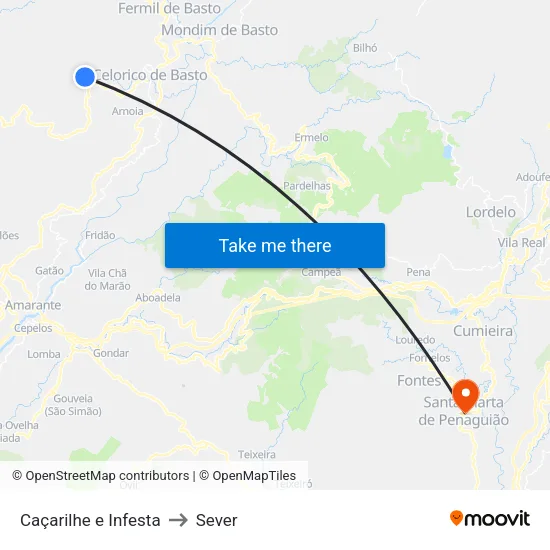 Caçarilhe e Infesta to Sever map