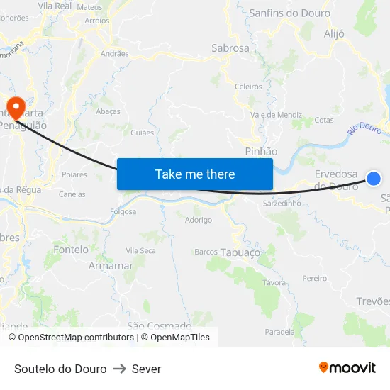 Soutelo do Douro to Sever map