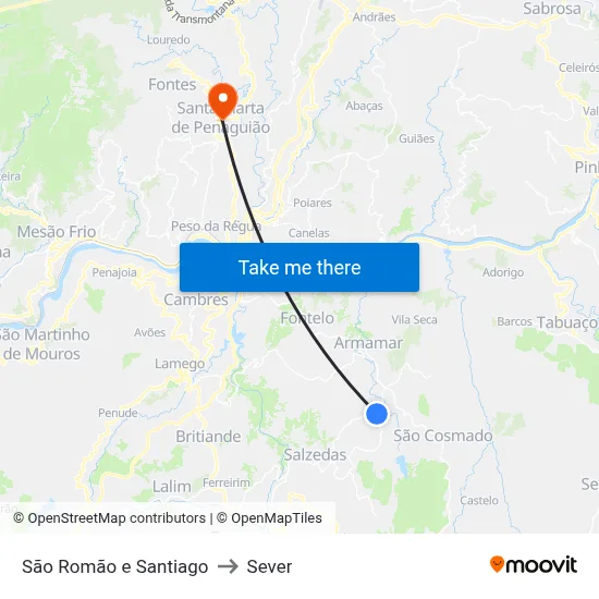 São Romão e Santiago to Sever map