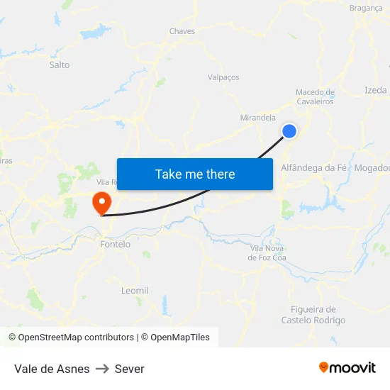 Vale de Asnes to Sever map