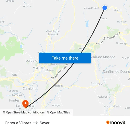 Carva e Vilares to Sever map