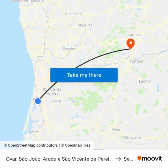 Ovar, São João, Arada e São Vicente de Pereira Jusã to Sever map