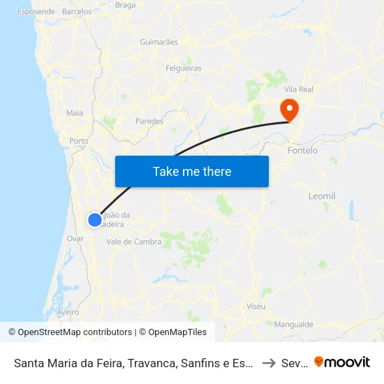 Santa Maria da Feira, Travanca, Sanfins e Espargo to Sever map