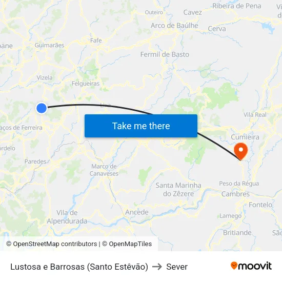 Lustosa e Barrosas (Santo Estêvão) to Sever map