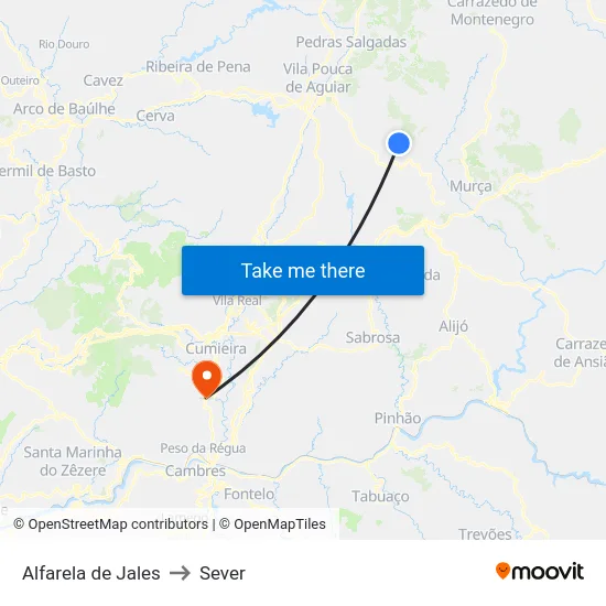 Alfarela de Jales to Sever map