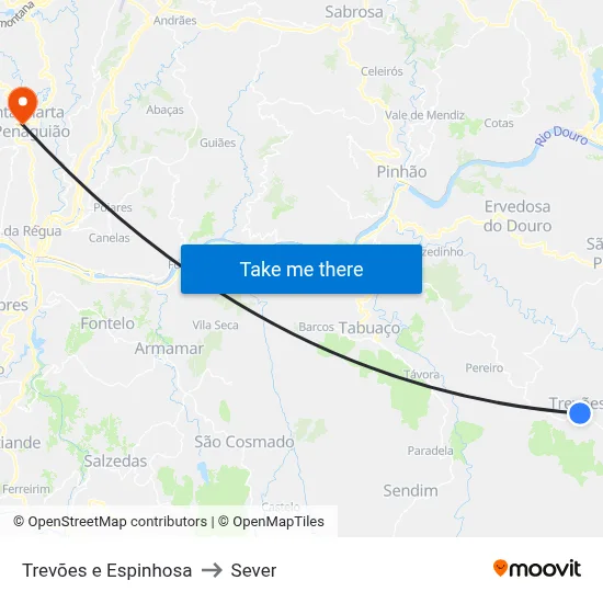 Trevões e Espinhosa to Sever map