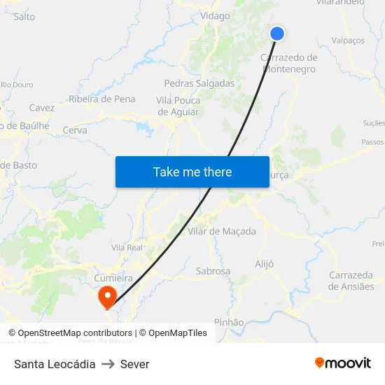 Santa Leocádia to Sever map