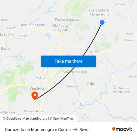 Carrazedo de Montenegro e Curros to Sever map