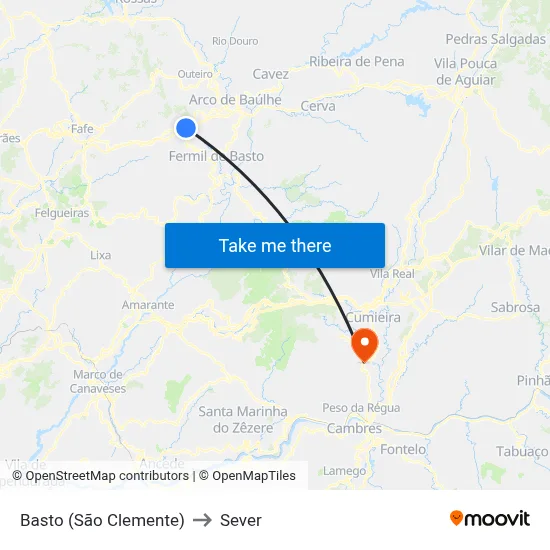 Basto (São Clemente) to Sever map