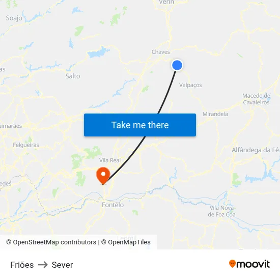 Friões to Sever map