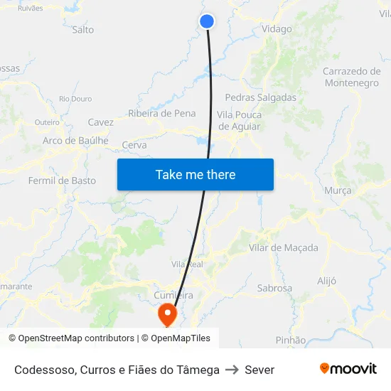 Codessoso, Curros e Fiães do Tâmega to Sever map
