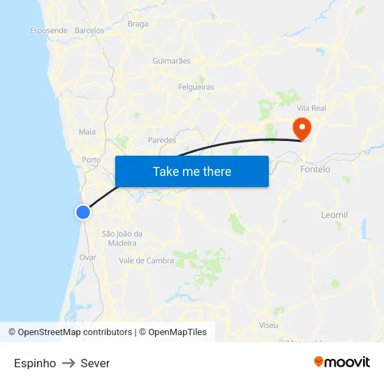 Espinho to Sever map