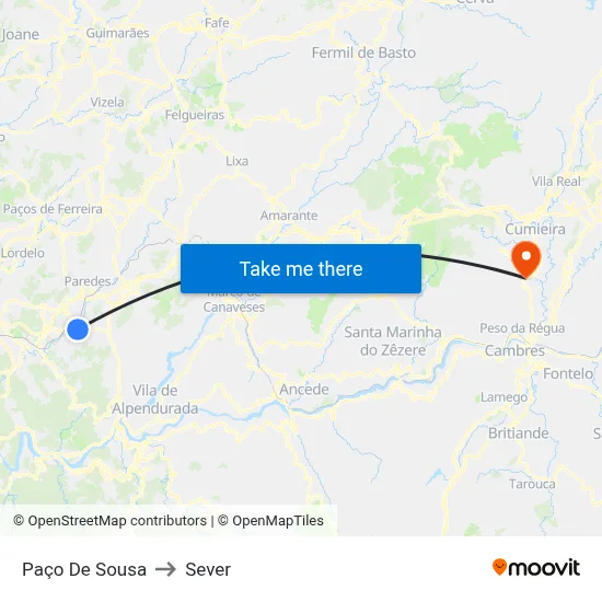 Paço De Sousa to Sever map