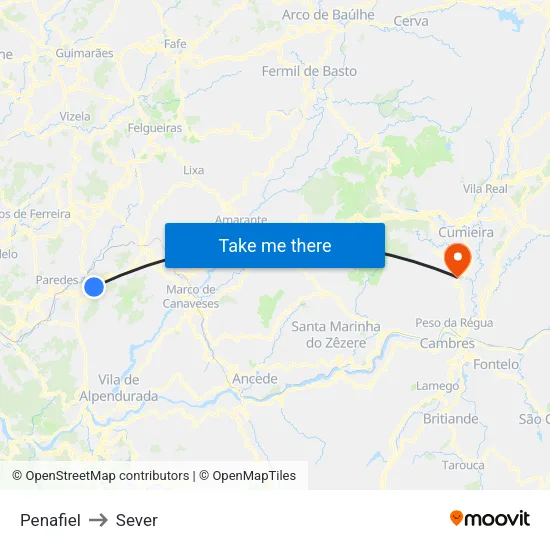 Penafiel to Sever map