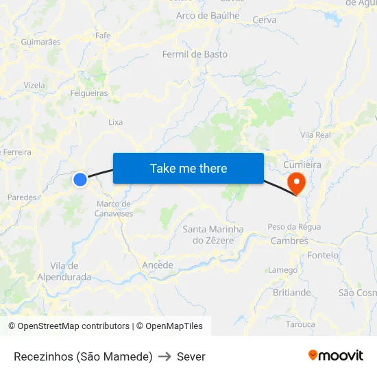 Recezinhos (São Mamede) to Sever map