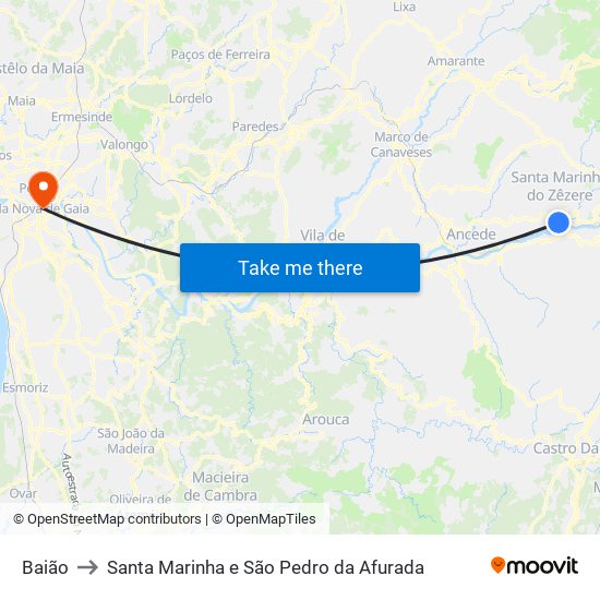 Baião to Santa Marinha e São Pedro da Afurada map