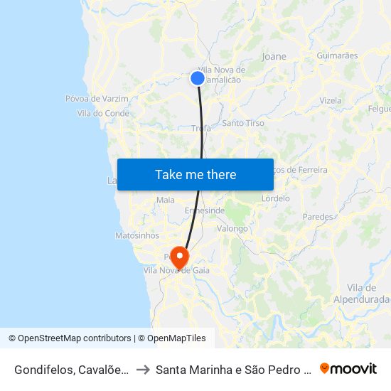 Gondifelos, Cavalões e Outiz to Santa Marinha e São Pedro da Afurada map