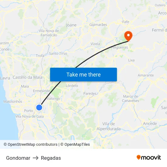 Gondomar to Regadas map
