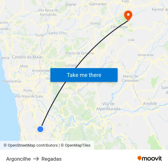 Argoncilhe to Regadas map