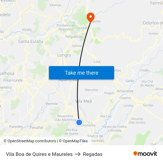 Vila Boa de Quires e Maureles to Regadas map