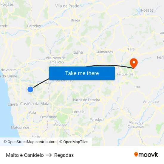 Malta e Canidelo to Regadas map